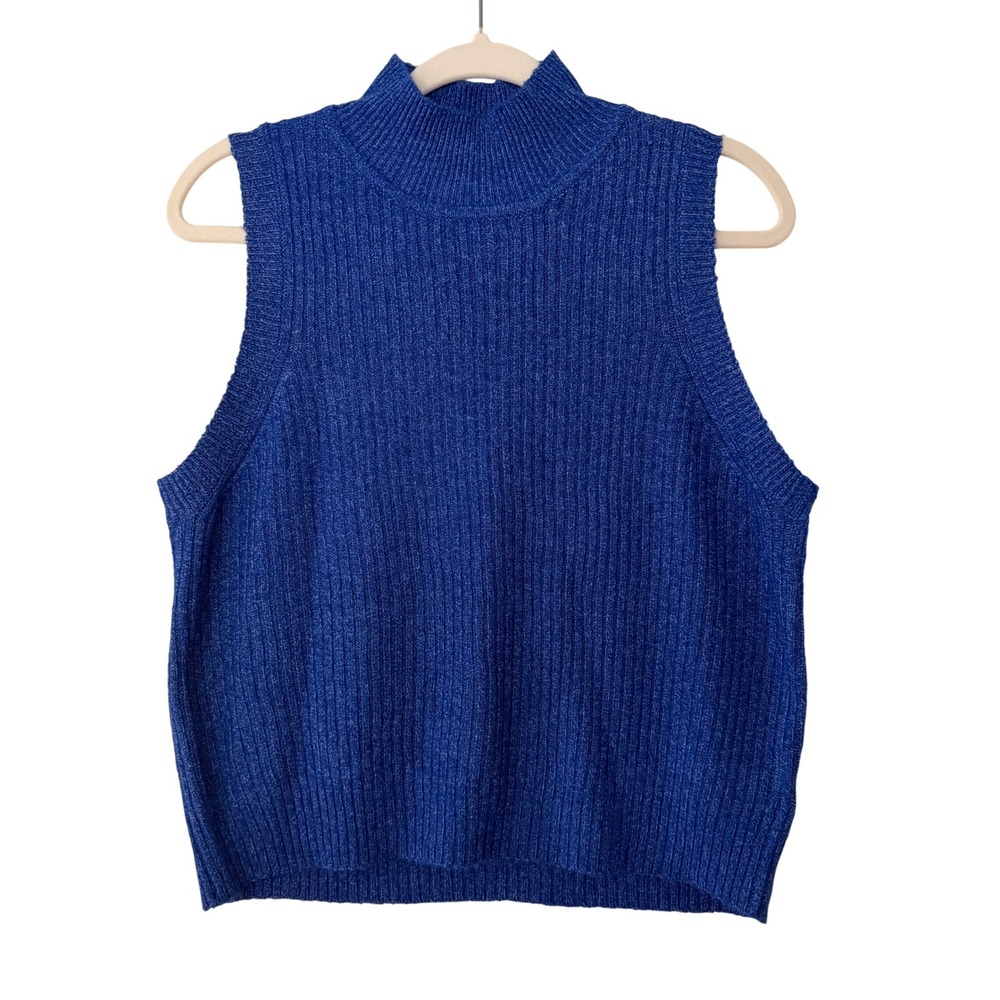 Jessica Simpson Royal Blue Ribbed Mock Neck Sleeveless Knit Top XL